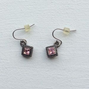 Petite pink stone hanging earrings